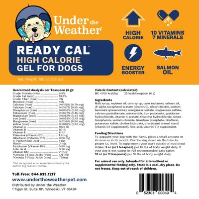 Show full view: Under the Weather Ready Cal High Calorie Food Nutritional Gel Dog Supplement, 100-cc syringe slide 3 of 8