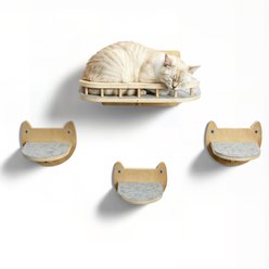Pacific Pups Rescue Wall Mounted Cat Shelves & Steps, Natural Wood, Large