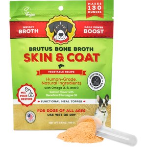Brutus Broth Skin & Coat Vegetable Broth Powder with Omega 3-6-9 Grain-Free Dog Supplements, 3.5-oz pouch