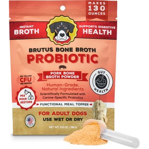 Brutus Broth Probiotic Pork Instant Bone Broth Powder Grain-Free Digestive Health Dog Supplements, 3.5-oz pouch
