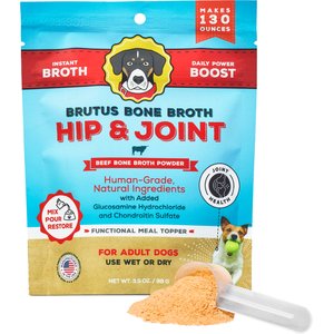 Brutus Broth Hip & Joint Beef Bone Broth Powder with Glucosamine Dog Supplements, 3.5-oz pouch