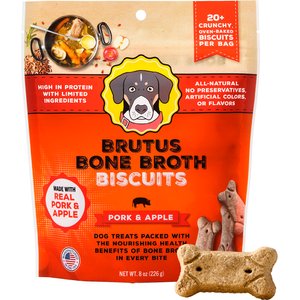Brutus Broth Bone Broth Pork & Apple Biscuits Natural Limited Ingredient Crunchy Dog Treats, 8-oz bag​