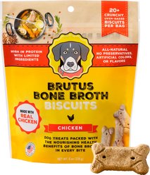 Brutus Broth Bone Broth Chicken Biscuits Natural Limited Ingredient Crunchy Dog Treats, 8-oz bag​