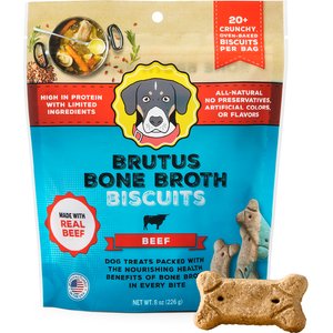 Brutus Broth Bone Broth Beef Biscuits Natural Limited Ingredient Crunchy Dog Treats, 8-oz bag​
