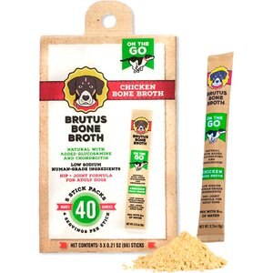 Brutus Broth Chicken Bone Broth Powder Hip & Joint with Glucosamine On-the-Go Dog Food Topper, 5 count​