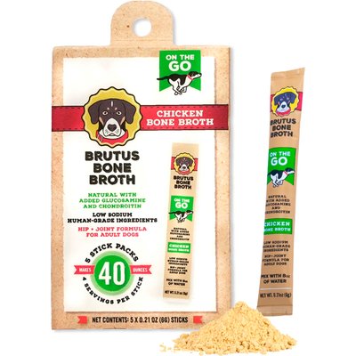 Brutus Broth Brutus Broth Chicken Bone Broth Powder Hip & Joint with Glucosamine On-the-Go Dog Food Topper, 5 count