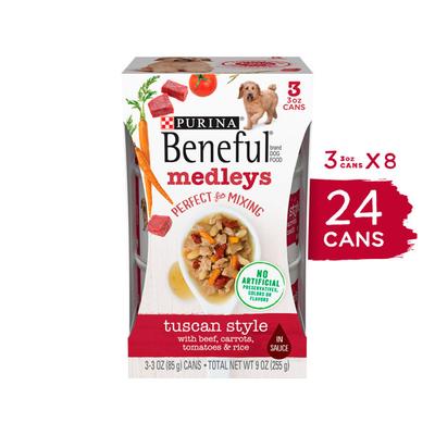 Show full view: Purina Beneful Medleys Tuscan Style with Beef in Sauce Wet Dog Food, 3-oz, pack of 3 slide 3 of 13