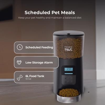 Show full view: Penthouse Paws Smart Automatic with LCD Panel Dog & Cat Feeder, 6L, Black/Stainless Steel slide 8 of 10