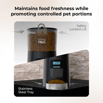 Show full view: Penthouse Paws Smart Automatic with LCD Panel Dog & Cat Feeder, 6L, Black/Stainless Steel slide 6 of 10