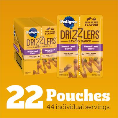 Show full view: Pedigree Drizzlers Savory Sauce Multipack Natural Lamb Flavor Wet Dog Food, 2.1-oz pouch, case of 22 slide 5 of 10