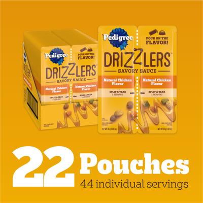 Show full view: Pedigree Drizzlers Savory Sauce Multipack Natural Chicken Flavor Wet Dog Food, 2.1-oz pouch, case of 22 slide 5 of 11