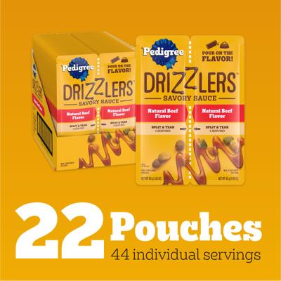 Show full view: Pedigree Drizzlers Savory Sauce Multipack Natural Beef Flavor Wet Dog Food, 2.1-oz pouch, case of 22 slide 5 of 10