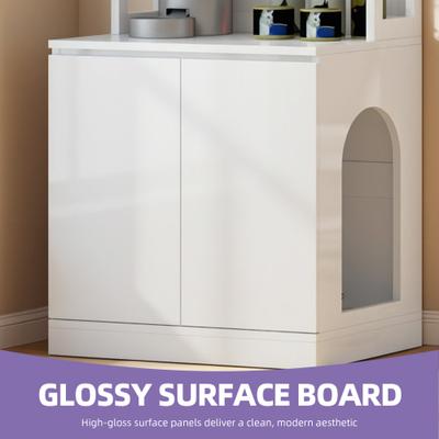 Show full view: Wooflex Hidden Litter Box Modern Cat Litter Box Enclosure with Shelves Charging Station, White, Large: 30.5 x 26.8 x 70.9-in slide 5 of 8