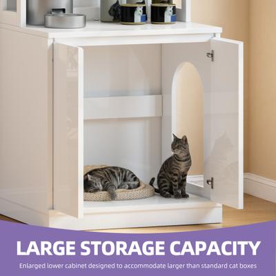 Show full view: Wooflex Hidden Litter Box Modern Cat Litter Box Enclosure with Shelves Charging Station, White, Large: 30.5 x 26.8 x 70.9-in slide 4 of 8