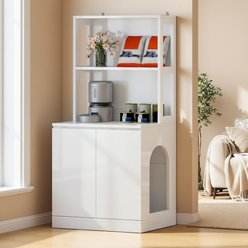 Wooflex Hidden Litter Box Modern Cat Litter Box Enclosure with Shelves Charging Station, White, Large: 30.5 x 26.8 x 70.9-in