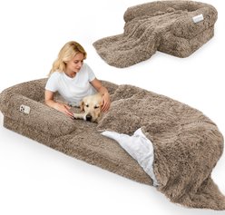 LovMor Foldable Memory Foam Human Dog Bed with Removable Cover, 71 x 38 x 9-in, Khaki