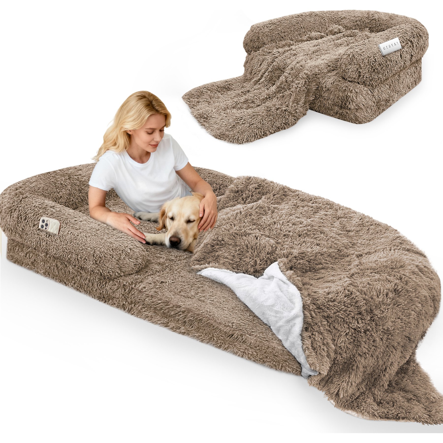 LovMor Foldable Memory Foam Human Dog Bed with Removable Cover, 71 x 38 x 9-in, Khaki