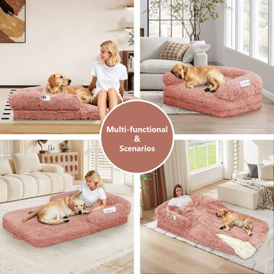 Show full view: LovMor Foldable Memory Foam Human Dog Bed with Removable Cover, 71 x 38 x 9-in, Pink slide 6 of 7
