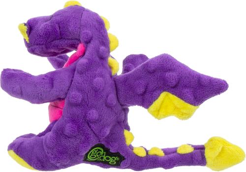 Show full view: GoDog Dragons Chew Guard Squeaky Plush Dog Toy, Purple, Small slide 3 of 5