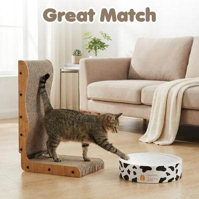 Show full view: Happy & Polly 26-in L-Shape Cardboard Cat Scratcher & 3.9-in Round Scratching Pad Set, 2 count, White slide 6 of 9