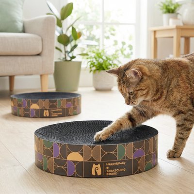 Happy & Polly Happy & Polly Double-Sided Round Cat Scratcher Bed Toy, Set of 2, Black