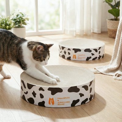 Happy & Polly Happy & Polly Double-Sided Round Cat Scratcher Bed Toy, Set of 2, White