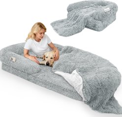 LovMor Foldable Memory Foam Human Dog Bed with Removable Cover, 71 x 38 x 9-in, Grey