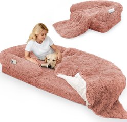 LovMor Foldable Memory Foam Human Dog Bed with Removable Cover, 71 x 38 x 9-in, Pink