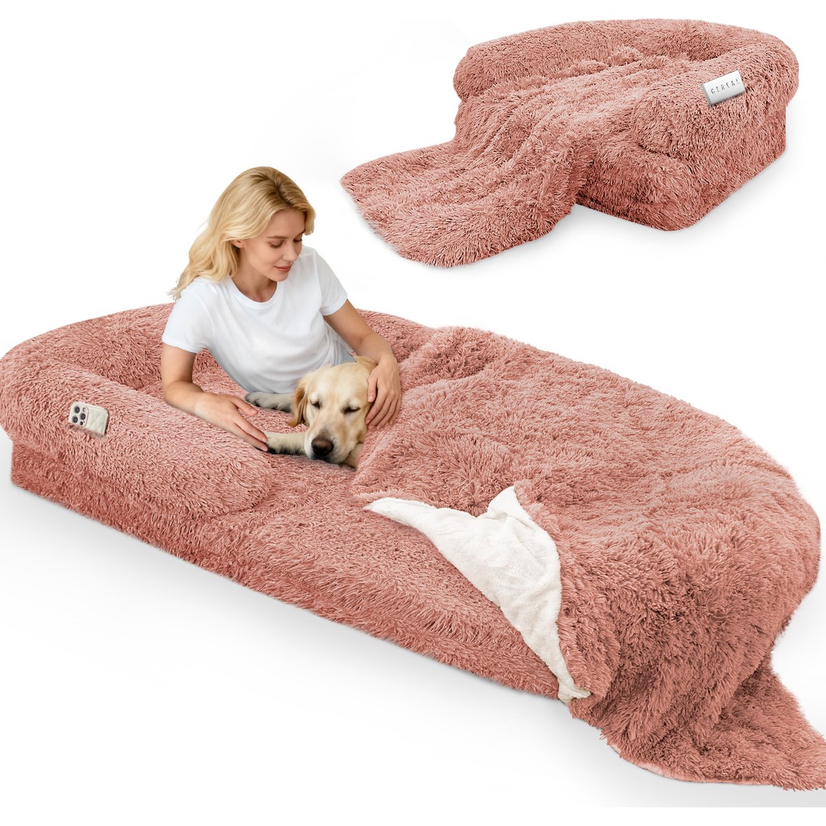 LovMor Foldable Memory Foam Human Dog Bed with Removable Cover, 71 x 38 x 9-in, Pink