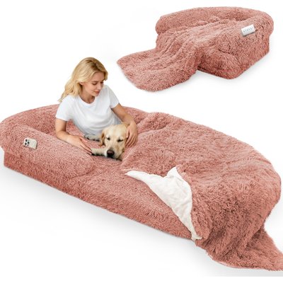 LovMor LovMor Foldable Memory Foam Human Dog Bed with Removable Cover, 71 x 38 x 9-in, Pink
