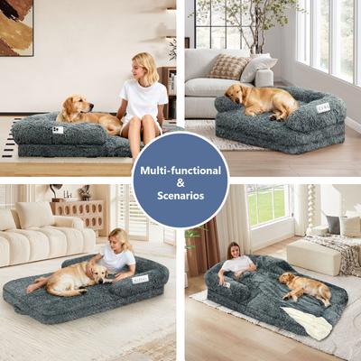 Show full view: LovMor Foldable Memory Foam Human Dog Bed with Removable Cover, 71 x 38 x 9-in, Dark Grey slide 6 of 7