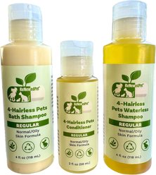RenewedPet 4-Hairless Dog, Cat & Small Pet Regular & Waterless Shampoo & Conditioner, 4-fl oz bottle, 4-fl oz bottle & 2-fl oz bottle