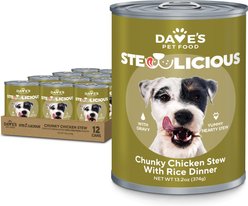 Dave's Pet Food Stewlicious Chunky Chicken Stew with Rice in Gravy Wet Dog Food, 13.2-oz can, case of 12