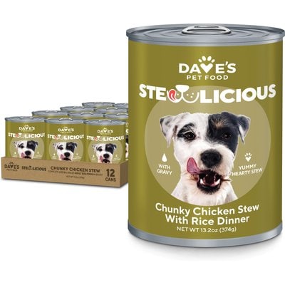 Dave's Pet Food Dave's Pet Food Stewlicious Chunky Chicken Stew with Rice in Gravy Wet Dog Food, 13.2-oz can, case of 12