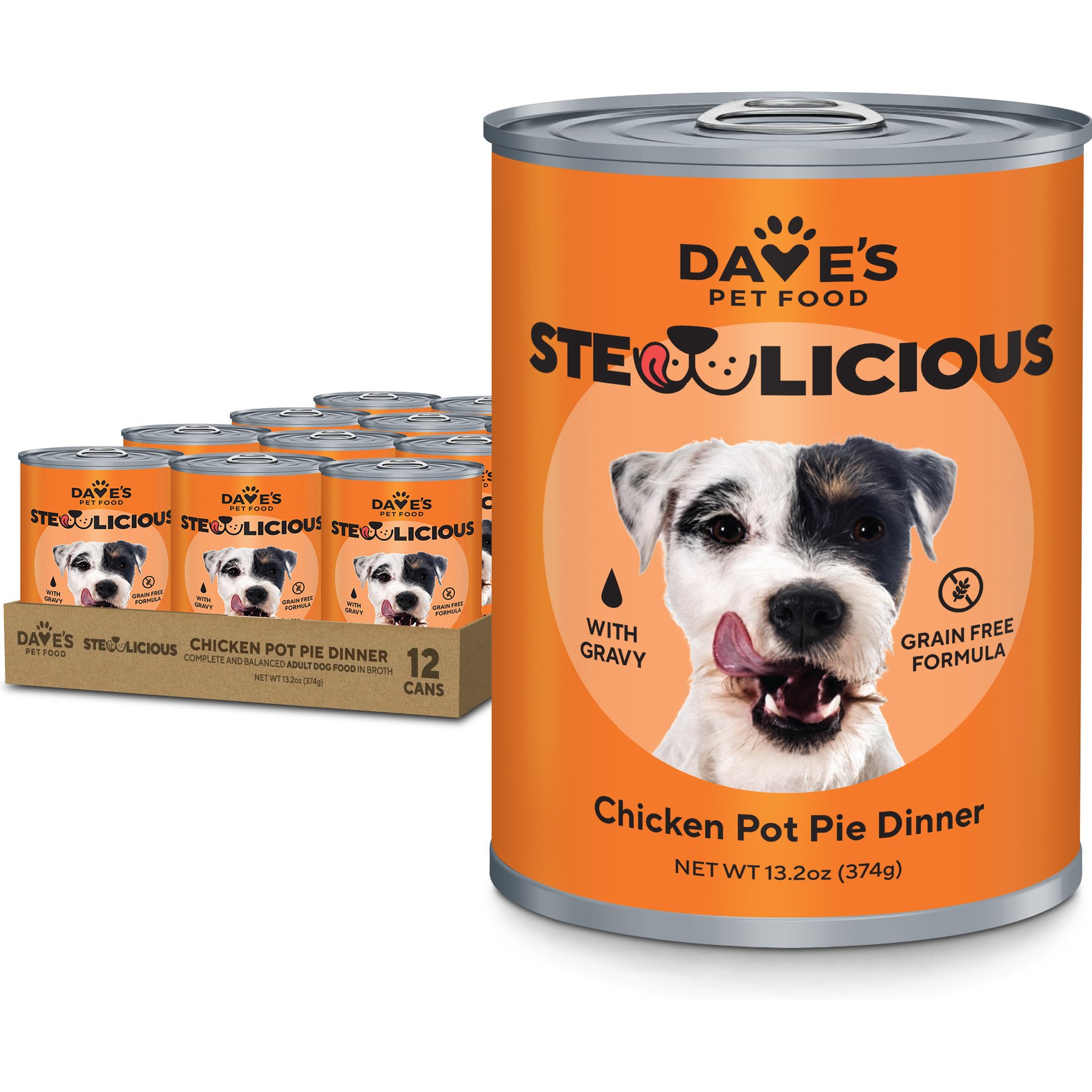 Dave's Pet Food Stewlicious Grain-Free Chicken Pot Pie Wet Dog Food, 13.2-oz can, case of 12