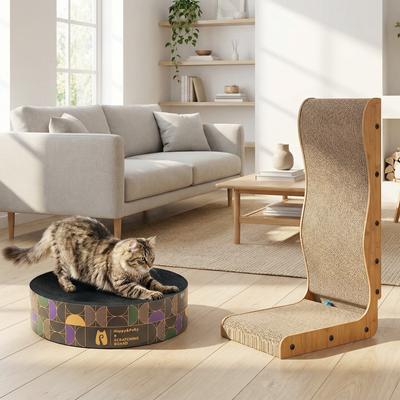 Show full view: Happy & Polly 26-in L-Shape Cardboard Cat Scratcher & 3.9-in Round Scratching Pad Set, 2 count, Black slide 2 of 9