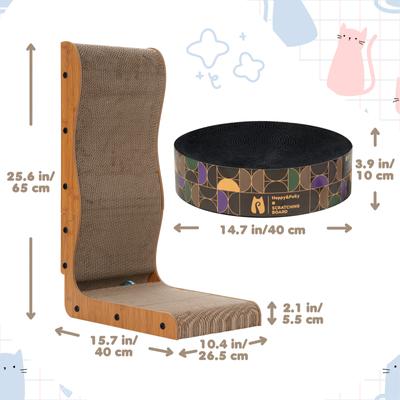 Show full view: Happy & Polly 26-in L-Shape Cardboard Cat Scratcher & 3.9-in Round Scratching Pad Set, 2 count, Black slide 9 of 9