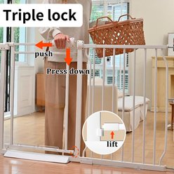 WAOWAO Extra Wide Triple Lock Adjustable Pet Dog Gate with Clear Acrylic Panel, White, 57 to 64-in slide 2 of 9