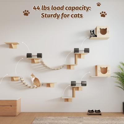 Show full view: Coziwow 8-in-1 Wall-Mounted Cat Wall Shelves, Natural slide 5 of 9