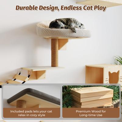 Show full view: Coziwow 8-in-1 Wall-Mounted Cat Wall Shelves, Natural slide 6 of 9