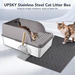 UPSKY Stainless Steel Leak-Proof & Non-Stick Cat Litter Box with Lid, Scoop & Mat, X-Large, Opaque Grey slide 2 of 7