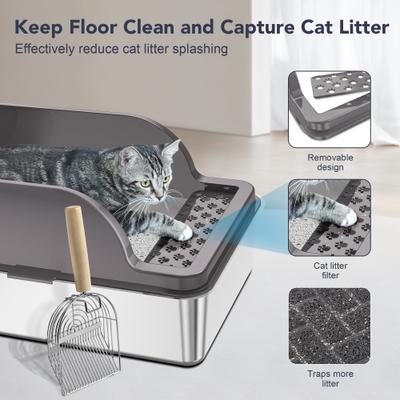 Show full view: UPSKY Stainless Steel Leak-Proof & Non-Stick Cat Litter Box with Lid, Scoop & Mat, X-Large, Opaque Grey slide 6 of 9