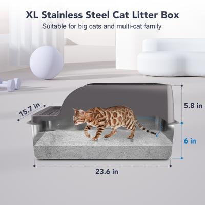 Show full view: UPSKY Stainless Steel Leak-Proof & Non-Stick Cat Litter Box with Lid, Scoop & Mat, X-Large, Opaque Grey slide 3 of 9