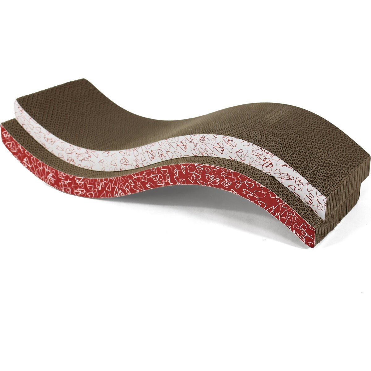 Kensie Wave-Shaped Reversible Cat Scratch Boards with Natural Catnip, 2 count, White/Red