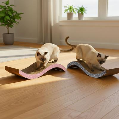 Show full view: Kensie Wave-Shaped Reversible Cat Scratch Boards with Natural Catnip, 2 count, Pink/Grey slide 5 of 6