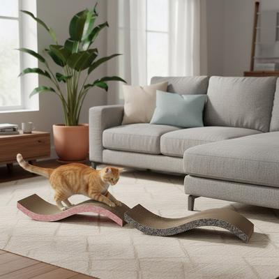 Show full view: Kensie Wave-Shaped Reversible Cat Scratch Boards with Natural Catnip, 2 count, Pink/Grey slide 4 of 6