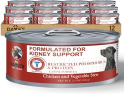 Dave's Pet Food Kidney Support with Low Phosphorus & Low Protein Chicken & Vegetable Stew Wet Dog Food, 5.5-oz can, case of 12