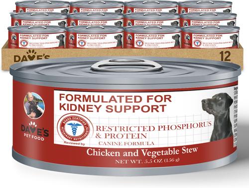 Dave's Pet Food Kidney Support with Low Phosphorus & Low Protein Chicken & Vegetable Stew Wet Dog Food, 5.5-oz can, case of 12