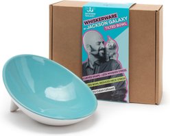 Jackson Galaxy Whiskerware Ceramic Tilted Elevated Cat Bowl, White/Blue, Small: 1-cup