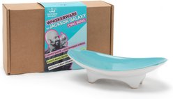 Jackson Galaxy Whiskerware Ceramic Oval Elevated Cat Bowl, White/Blue, Small: 1-cup